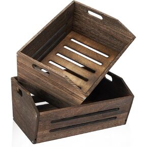 ELONG HOME Wooden Crate, 2 Pack Fast Assemble Wooden Crate for Storage, Decorative Farmhouse Wooden Crate Basket, Vintage Wood Crates Display for Fruits and Vegetables