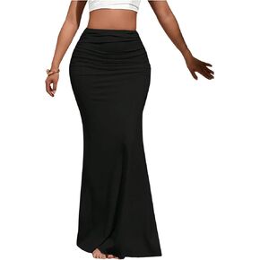 Verdusa Women's Ruched Fishtail Maxi Skirt Elastic High Waisted Long Bodycon Skirts