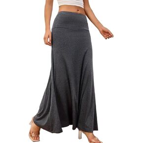 SEAFORM Casual Flowy Long Skirts for Women, Jersey Knit Fabric Good Elasticity Ankle Length Maxi Skirt with High Waist.