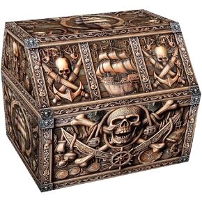 صندوق الكنز Petcee Pirate Skull - 9x9.3x8 صندوق الكنز القراصنة الكبير للفصول الدراسية Chirstmas Treasures Box Rowards Toys Thous