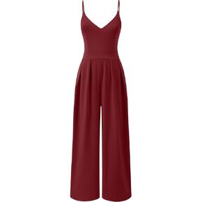 ANRABESS Women V Neck Spaghetti Strap Wide Leg Dressy Jumpsuits 2025 Summer Casual One Piece Jumper Romper Outfits & Pockets