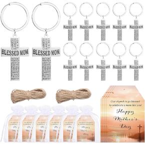 Spakon Mother's Day Gifts Bulk for Church Bible Verse Mom Keychains with Mother's Cards and Gift Bags