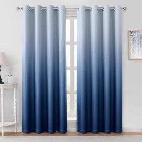 Homideas Navy Blue Ombre Blackout Stertains 52 × 84 بوصة الطول غرفة التدرج الغامق الحراري معزول الطاقة لتوفير جروميت 2 لوحات الستائر لغرفة المعيشة وغرفة النوم