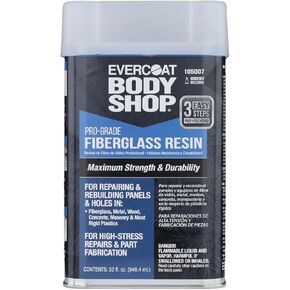 Evercoat Body Shop 105007 Pro-Grade Fiberglass Resin for Repairing and Rebuilding Panels & Holes in Fiberglass, Metal, Wood & More, Easy Mix Hardener Included 32 Fl Oz.