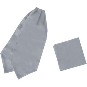 Dan Smith Grey Ascot Cravat Tie For Men Handkerchief 53" Satin Solid Extra Long Self Classic Ascot Scarves Hankies C.C.AQ.H.006 Light Grey