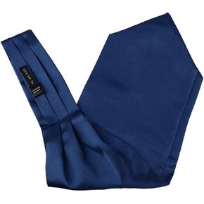 DAN SMITH Feel Silk Wedding Long-Self Cravat Tie Blue Solid Long-Self Ascot Cravat Tie 53" Tall C.C.AQ.G.004 Dark Blue