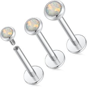 PEAKLINK 3PCS Opal Labret Studs 16G Lip Rings G23 Titanium Tragus Conch Earring Internally Threaded Labret Jewelry Cartilage Helix Piercing Medusa Medusa Jewelry 6/8/10mm