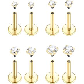 Aumeo 18G 16G Internal Threaded Labret Piercing Jewelry for Nose Lip Studs Flat Back Nose Earrings Stud CZ Nose Nostril Tragus Medusa Piercing Jewelry