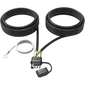4 Pin 5 Wire Trailer Wiring Harness Kit, 26FT 16AWG Core with Jacketed Cable Trailer Light Kit 4 Way Flat 5 Wire Trailer Plug for Rewiring Both-Side Taillights on Trailers RVs and Boats