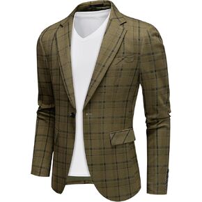 UNINUKOO Men's Blazer Plaid Casual Slim Fit Sport Coats One Button Lightweight Checkered Suit Jacket