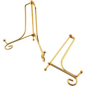 2PCS Foldable Triangle Stand Iron Stand Metal Ornament Stand Tea Cake Photo Frame Plate Display Stand Gold 6inch Easel Display Stand Book Photo Frame Decorative Plate Shelf Display Stand