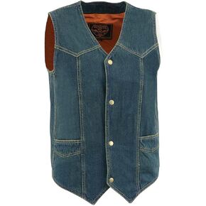Milwaukee Leather DM1310 Men's Black Classic Denim Western Style Cowboy Biker Vest w/Snap Button Closure