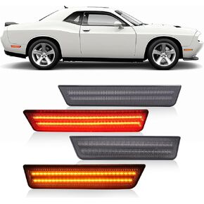 HECASA Amber & Red LED Smoke Lens Side Marker Lights Compatible with 2008-2014 Dodge Challenger Charger, Front & Rear Bumper Signal Fender Parking Lamps Left & Right Side 4Pcs