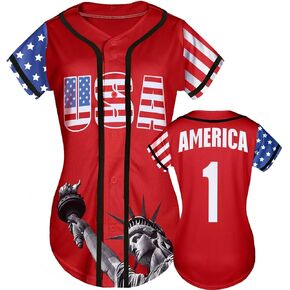 KPOP Women USA Baseball Jersey Independence Day Shirt Patriotic Tshirts 4th of July Button Shirts #1