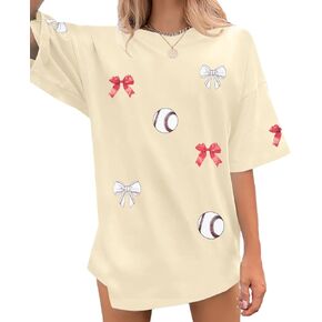 Baseball Shirts Women Baseball Bow Oversized Graphic Tshirt Game Day Gift Baseball Mom Casual Tee Tops