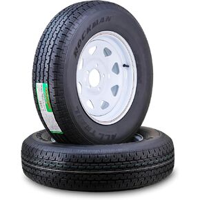 Rockman ST205/75R14 Trailer Tyre Rim Assembly 8-Ply D 105m 5 Lug on 4.5 "PCD White Wheel ، set 2