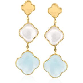 Ross-Simons Italian Mother-Of-Pearl and 5.00 ct. t.w. Aquamarine Clover Drop Earrings in 14kt Yellow Gold