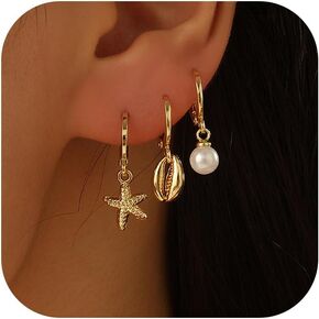 Starfish Earrings for Women Gold Sea Shell Earrings Summer Beach Vacation Outfits for Women Trendy Jewelry Gifts