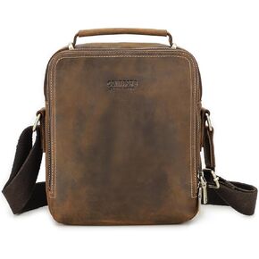 Full Grain Leather Small Messenger Bag for Men Travel Crossbody Shoulder Bag Zipper Sling Bag Satchel with Handle fit 8.3" iPad Bag
