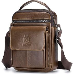Men's Small Leather Shoulder Crossbody Messenger Bag, Man Purse Handbags for Men