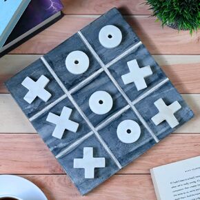 مجموعة ألعاب Tic Tic Tic Tic Tic - Black Board Tic Tac مع White Marble Zero & Cross Fingering ، Marble Tic Tac Toe Table Table ، لعبة للبالغين 8x8 بوصة