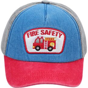 Toddler Boys Fire Truck Excavator Hat Cute Embroidered Baseball Cap Washed Cotton Vintage Hats for Kids Age 3-8