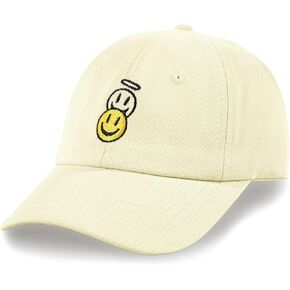SONMONY Kids Smiley Face Cotton Baseball Cap for Girls Boy Adjustable Cute Embroidered Yellow & Angel Smile Toddler Hats