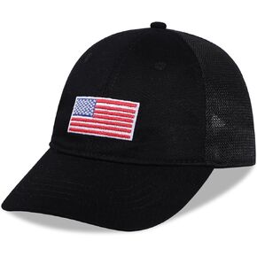 Girls American Flag Trucker Hat - Adjustable Snapback Baseball Cap for Kids - Breathable Mesh Back (3-14 Years)