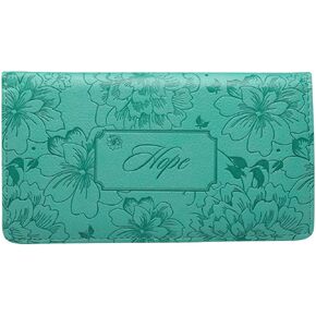 Christian Art Gifts Premium Vegan Leather Scripture Checkbook Cover for Women: Hope, Heat-debossed Floral Design, Slim Sturdy Money Accessory, Duplicate Checks, Card Slots, ID Holder, Pen Loop, Teal