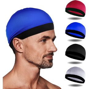 Ouligay 4Pcs Wave Caps for Men Soft Breathable Shower Cap Elastic Running Cap Sleep Hats for Men Women Cycling Running Sports Multicoloured
