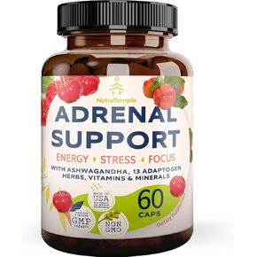 Adrenal Support & Cortisol Manager – Extra Strength Adrenal Fatigue Supplements for Energy, Brain Fog with Ashwagandha, Rhodiola Rosea, L Thyrosine, Holy Basil – 60 Non GMO Pills