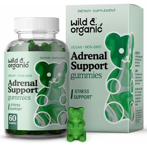 Wild & Organic Adrenal Support Gummies - Pure Adrenal Support Supplements for Women and Men with Ashwagandha Root & Rhodiola Rosea - 60 Pectin-Based Chews