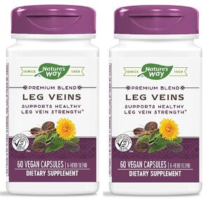Nature's Way Leg Veins Premium Blend of Horse Chestnut, Butcher's Broom, Cayenne Pepper, Dandelion, Prickly Ash and Grape Seed Plus Vitamin C Dietary Supplement (60 Vegan Capsules)