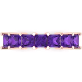 Clara Pucci 1.75 Ct Princess Cut VVS1 Natural Amethyst Wedding Band – Eternity 14K Solid Rose Gold Ring – Bridal Anniversary Band for Women – Birthstone Gift for Her