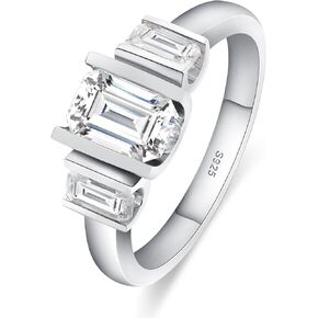 حلقات خطوبة مويسانيت للنساء ، د ، لون VVS1 3 أحجار الزمرد قطع S925 Sterling Silver Placed 18K الذهب الأبيض حلقات الذكرى السنوية لها