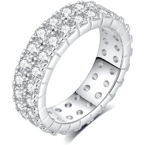 1.7 CTTW Moissanite Wedding Band Ring, 6mm Double Row Eternity Promise Ring for Women, D Color VVS1 Clarity Round Brilliant Moissanite Rings 925 Sterling Silver, Anniversary and Bridal Gift, All Size