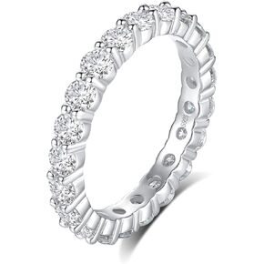 Moissanite Wedding Band Ring,3mm Wdith Full Eternity Moissanite D Color VVS1 Simulated Diamond Rings 925 Sterling Silver Prong Setting,Anniversary and Bridal Gift for Women Wife