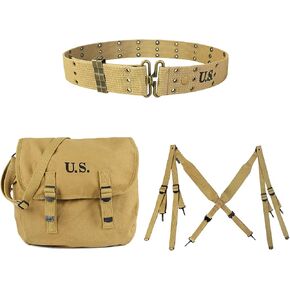 WW2 US M1936 Canvas Messenger Bag & Suspenders & Pistol Belt