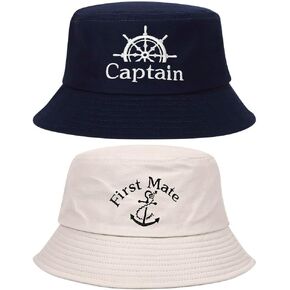 2 Pcs Matching Captain Hat and First Mate Hats Skipper Boating Bucket Caps Nautical Marine Sailor Embroidered Sun Hat