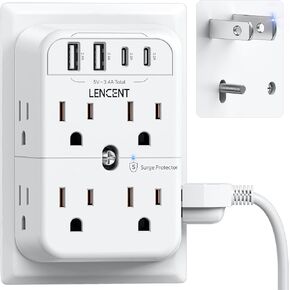 شريط طاقة LENCENT ذو شوكتين، محول مخرج 3 إلى 2 شوكة، 2 نوع C و2 USB، قابس مستقطب، 3 جوانب 12 منفذ موسع واسع المسافة، موزع صنبور الحائط للمنافذ غير المؤرضة في فندق Old House Hotel Dorm
