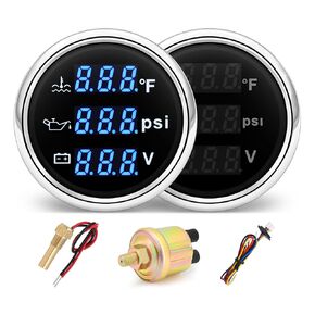 مجموعة المقياس الثلاثي-درجة حرارة الماء (104 ° F-248 درجة فهرنهايت) ، ضغط الزيت (0-145psi) ، فولتميتر (9-32V) ، مقياس تلقائي للأضواء الخلفية الأزرق مع أجهزة استشعار 2 "52 مم 3 في 1 قارب MARINE METER (الأسود والفضي)
