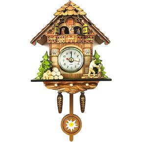Decorative Kids Clock Cuckoo Style Wall Clock with Swinging Pendulum, No Cuckoo Bird No Chiming, Creative Wall Clock for Boys & Girls (Chalet-10)