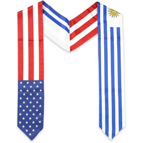 USA And Uruguay Flag Graduation Stole, Satin Embroidery Graduation Sash for International Students, 72 Inch Length.