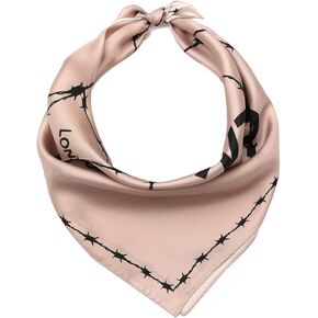 womens Barb Large Bandana, Silk Head Scarf With Barbwire Design, Lightweight Fabric