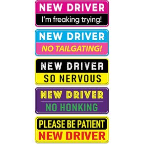 Student Driver Magnet for Car - Funny Pink 5-Pack Please Be Patient Reflective Magnetic Bumper Sticker Set - Removable Novice Rookie Safety Attention Sign - Weather-Resistant - 10 x 3.5 inches