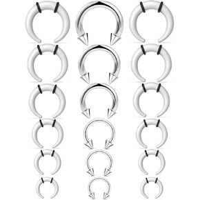 Septum Stretching Kit 14/12/10/8/6/4g Black/White Taper Nose Ring Metal Horseshoe Acrylic Pincher Piercing Jewelry Surgical Steel for Women Men