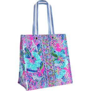 Lilly Pulitzer Market Shopper Bag, Reusable Grocery Tote, Shoulder Bag for Produce or Travel