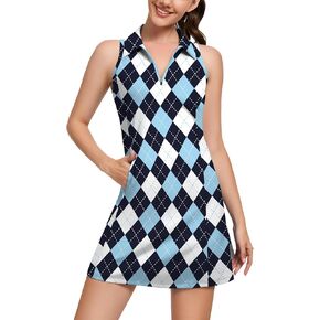 Soneven Sleeveless Tennis Dress for Women Floral Classy Athletic Dress with Shorts and Pockets 1/4 Zip Golf Dresses