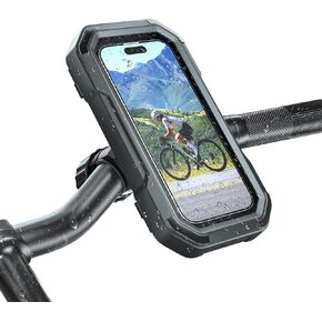 KDD Waterproof Bike Phone Holder - 360 Rotation Motorcycle Phone Mount, Fully Enclosed Touch Sensitive Design, Bicycle Phone Clamp Compatible with iPhone 16 Pro Max/15/14/13/12 Samsung, 4-6.7" Phones