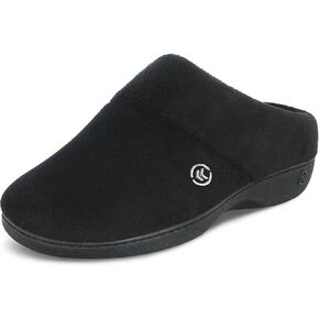 isotoner Women's Terry Hoodback Clog Soft Memory Foam, Comfort Arch Support, House Indoor / Outdoor Sole Slippers, Black, 8.5-9